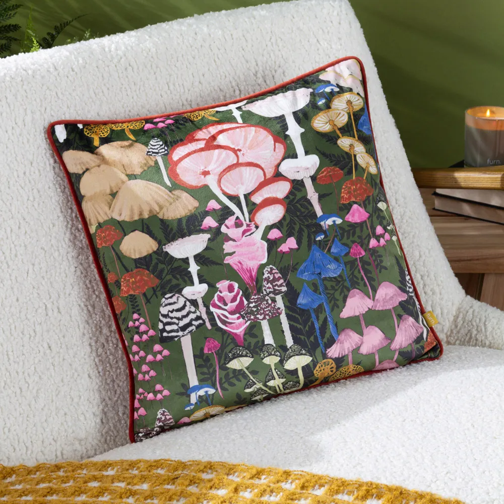 Amanita Cushion with Piped Edge - Green, Velvet