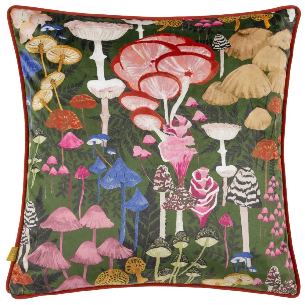 Amanita Cushion with Piped Edge - Green, Velvet image