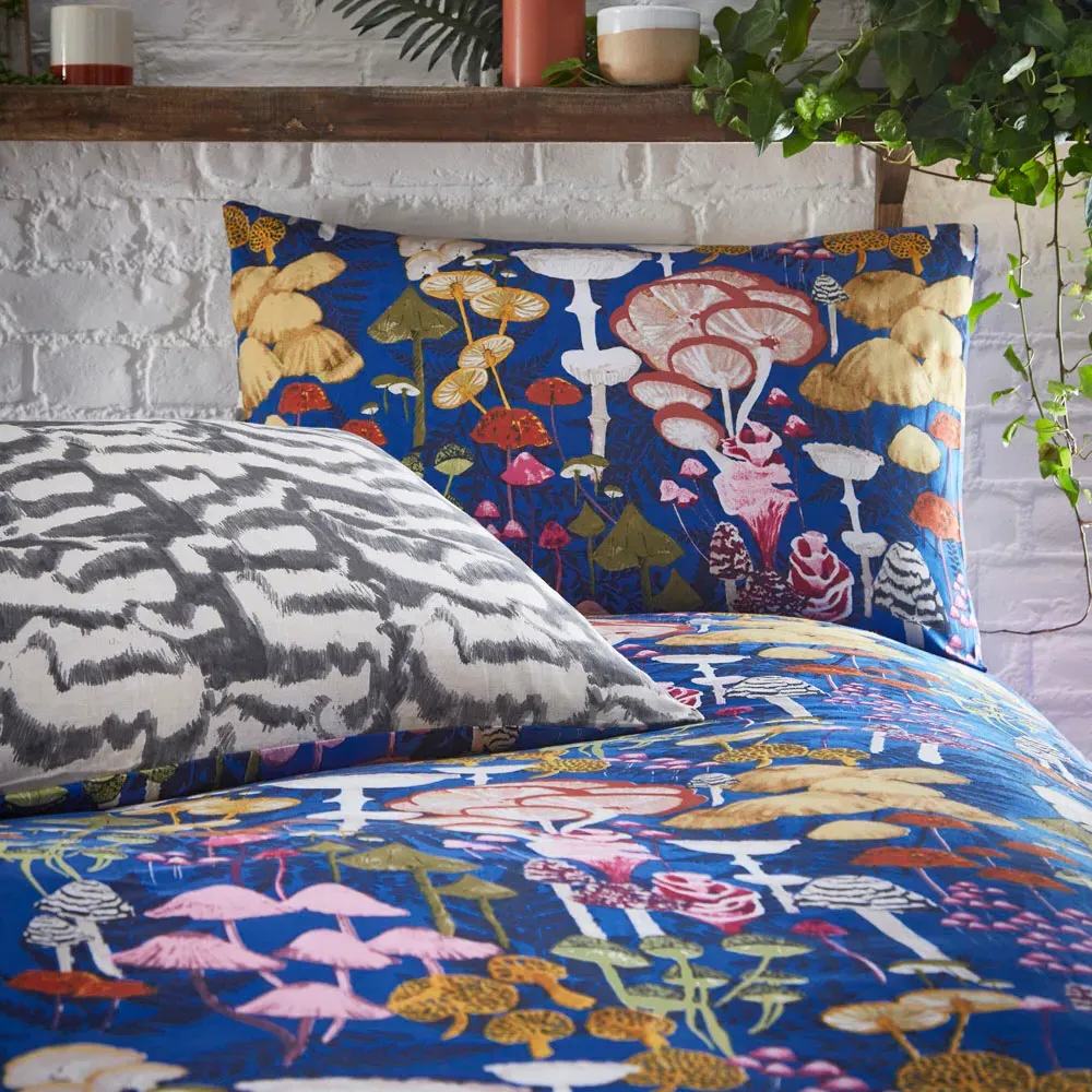 Amanita Mushroom King Size Duvet Set - Cobalt