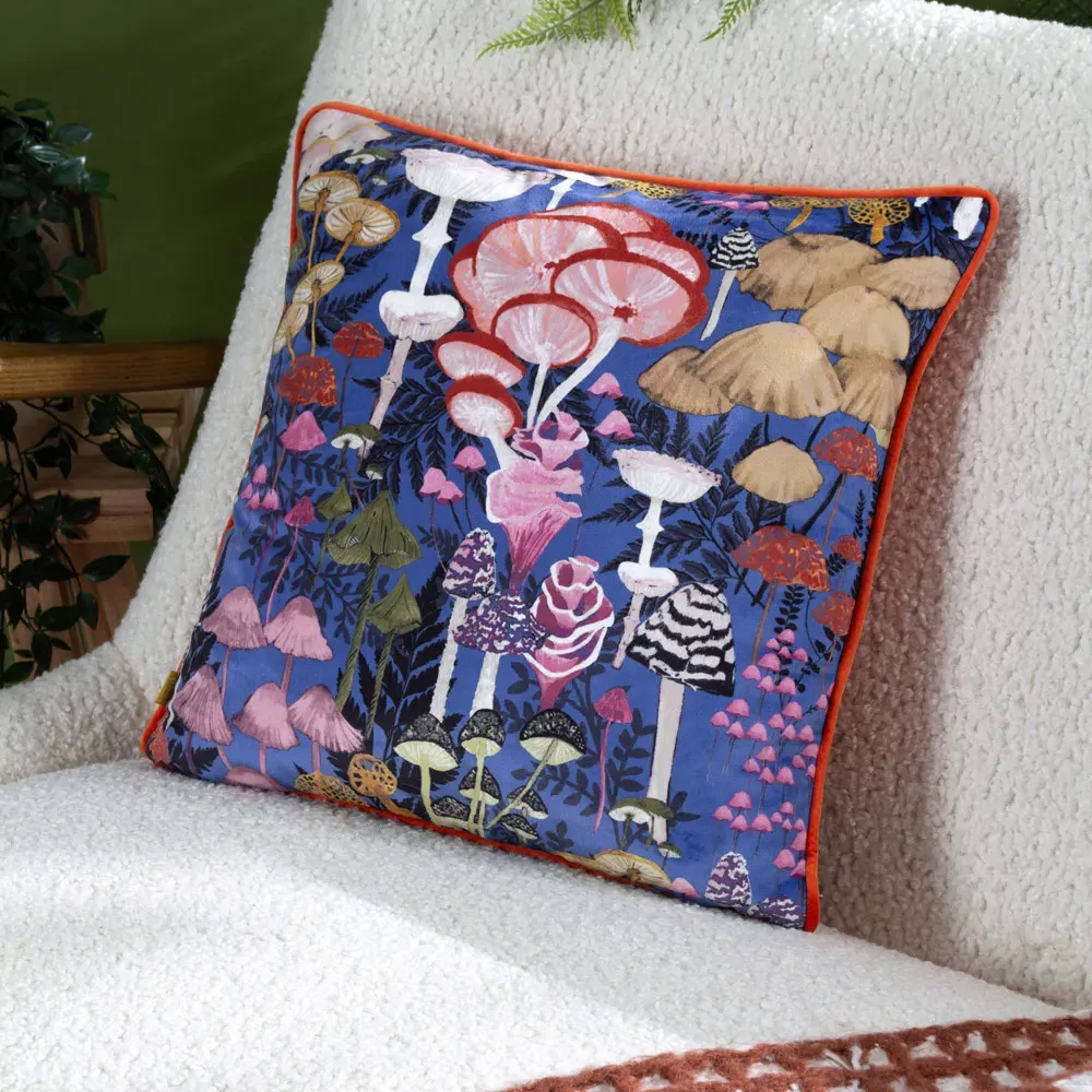 Amanita Piped Cushion - Cobalt Blue, Velvet