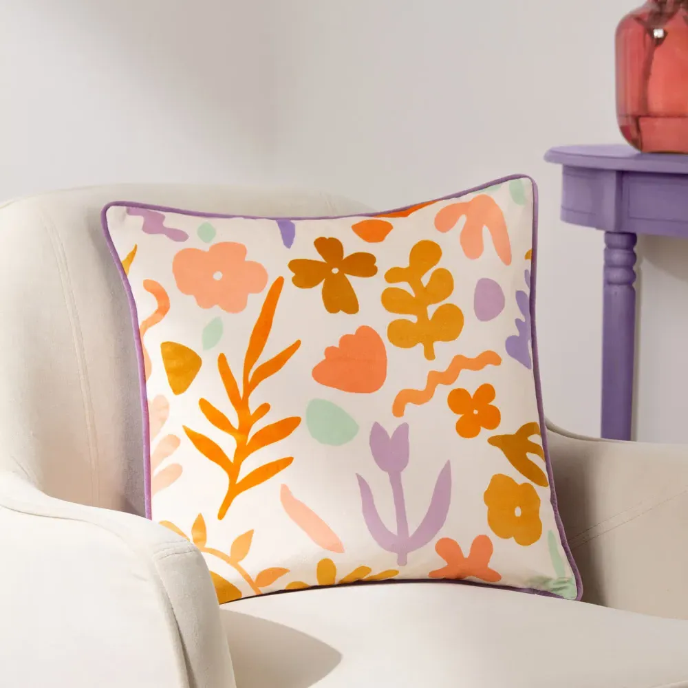 Amelie Doodles Floral Velvet Cushion - Multi