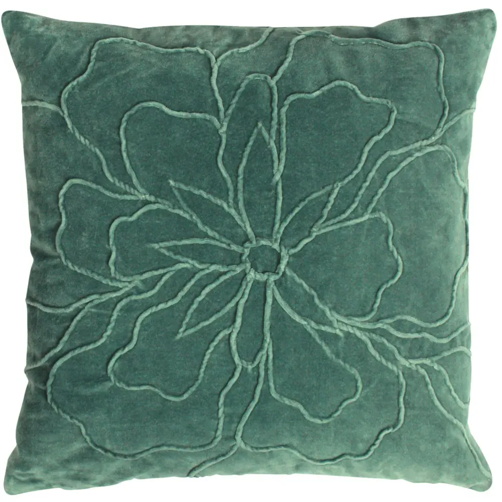 Angeles Floral Velvet Cushion - Juniper Green image
