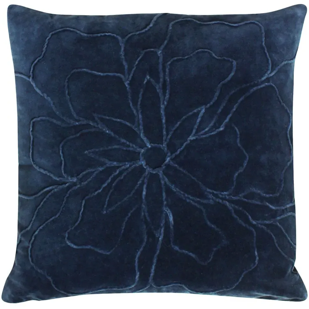 Angeles Floral Velvet Cushion - Navy Blue