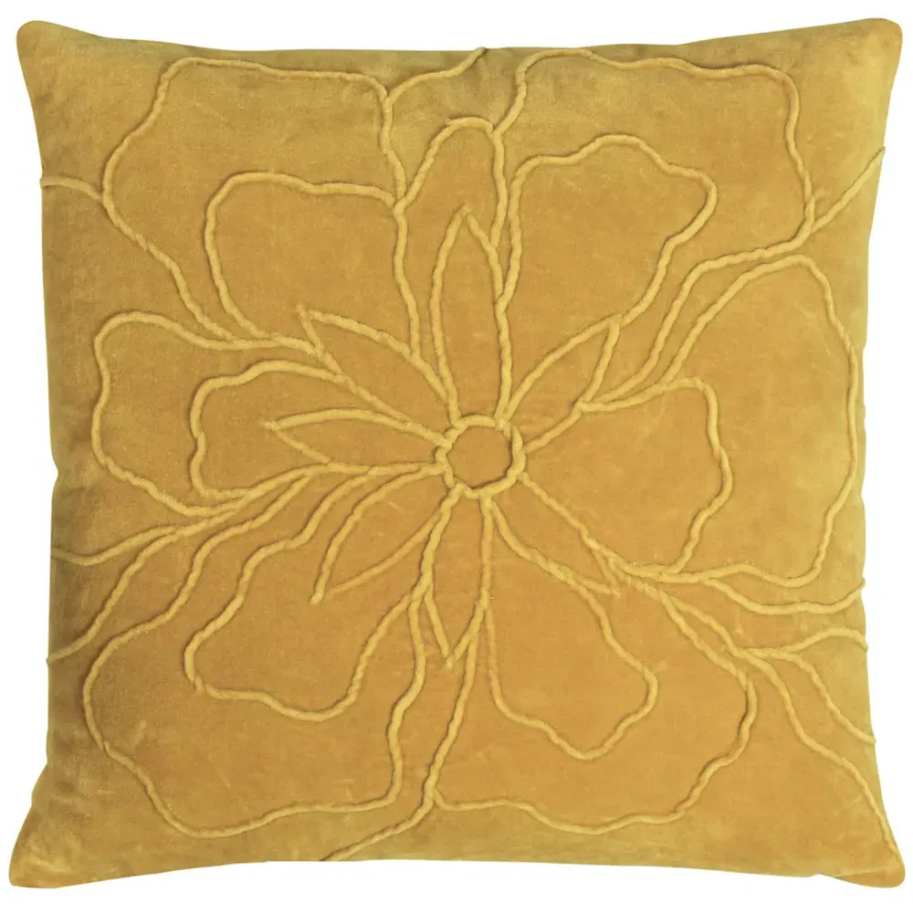 Angeles Floral Velvet Cushion - Ochre