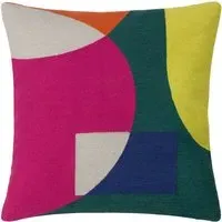 Anjo Geometric Crewel Cushion - Green Multi, Cotton