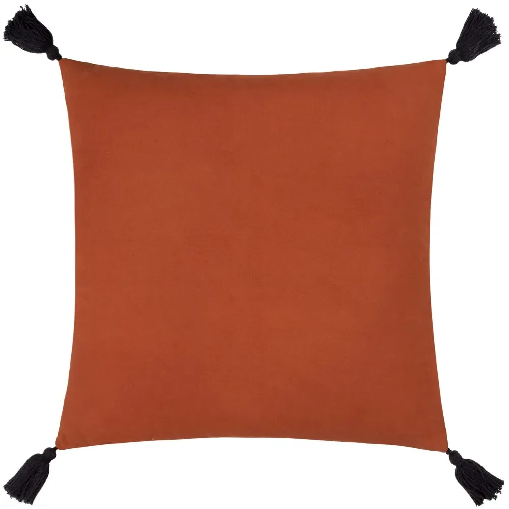 Aquene Tufted Cushion with Tassels - Black, Cotton