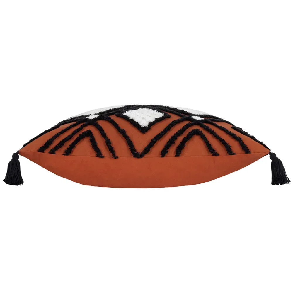 Aquene Tufted Cushion with Tassels - Black, Cotton