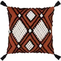 Aquene Tufted Cushion with Tassels - Black, Cotton