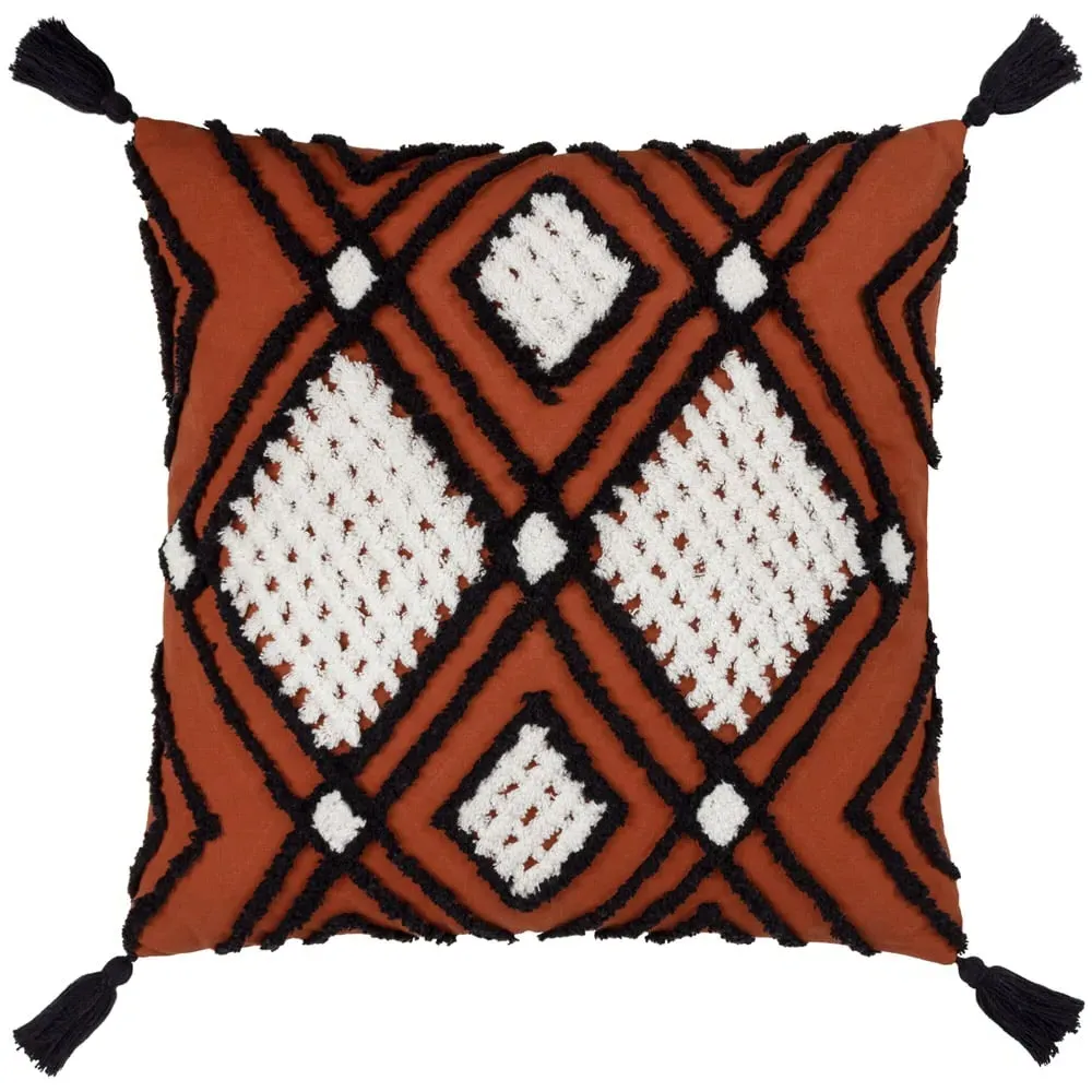 Aquene Tufted Cushion with Tassels - Black, Cotton image
