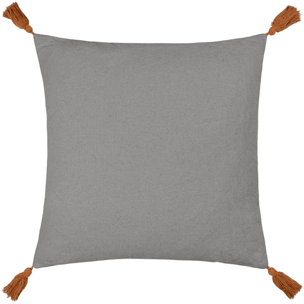 Aquene Tufted Cushion with Tassels - Charcoal, Cotton