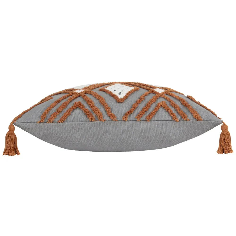 Aquene Tufted Cushion with Tassels - Charcoal, Cotton