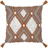 Aquene Tufted Cushion with Tassels - Charcoal, Cotton