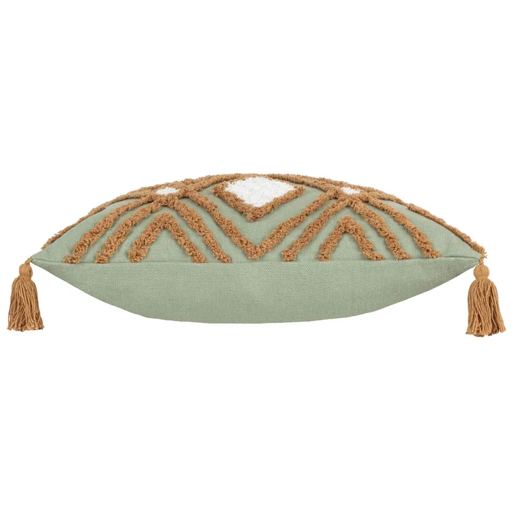 Aquene Tufted Cushion with Tassels - Moss, Cotton