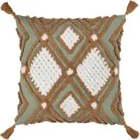 Aquene Tufted Cushion with Tassels - Moss, Cotton