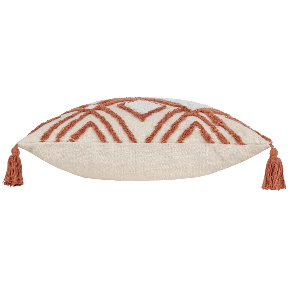 Aquene Tufted Cushion with Tassels - Natural, Cotton