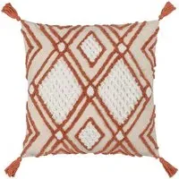 Aquene Tufted Cushion with Tassels - Natural, Cotton