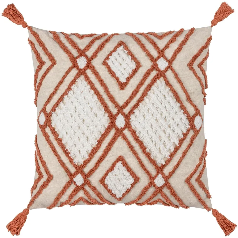 Aquene Tufted Cushion with Tassels - Natural, Cotton