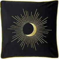 Astrid Embroidered Celestial Cushion - Black