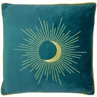 Astrid Embroidered Celestial Cushion - Teal