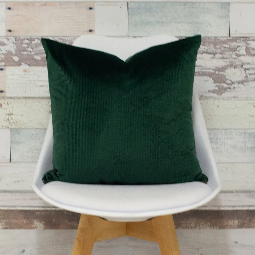 Aurora Ribbed Velvet Cushion - Green