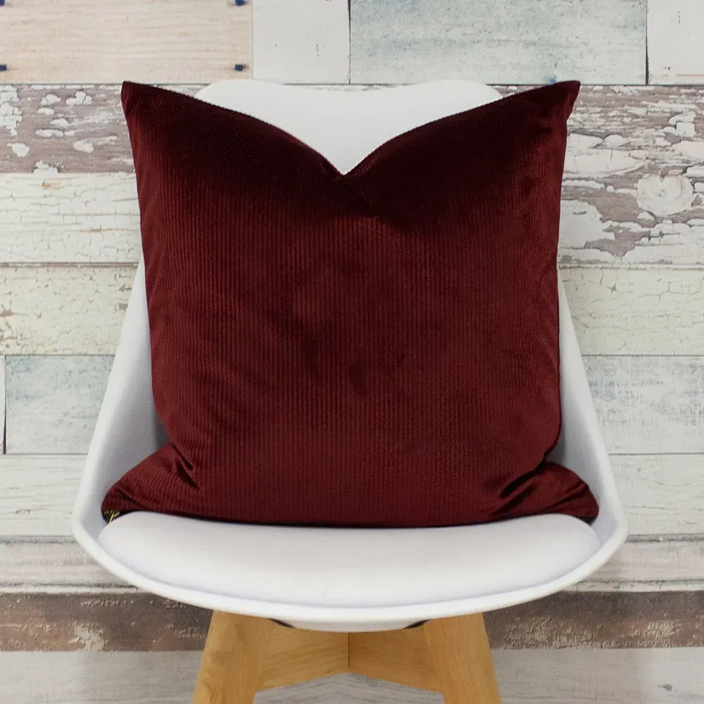 Aurora Ribbed Velvet Cushion - Red