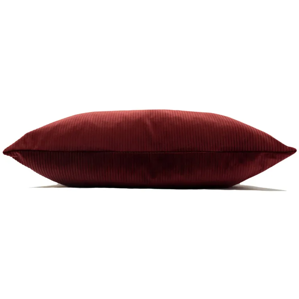 Aurora Ribbed Velvet Cushion - Red