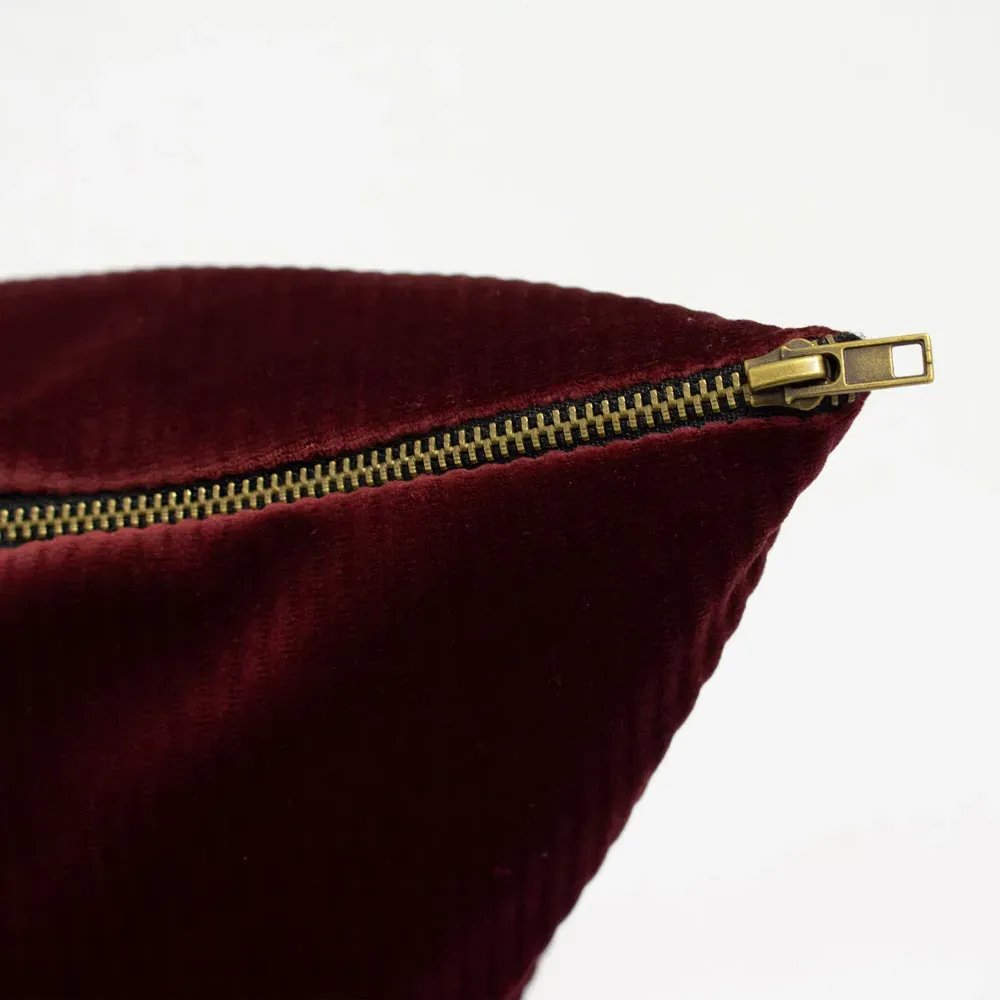 Aurora Ribbed Velvet Cushion - Red
