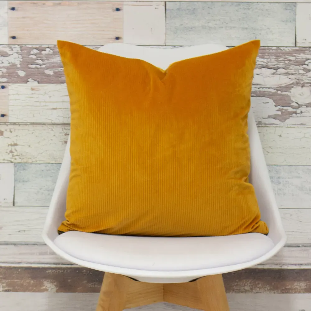 Aurora Ribbed Velvet Cushion - Yellow