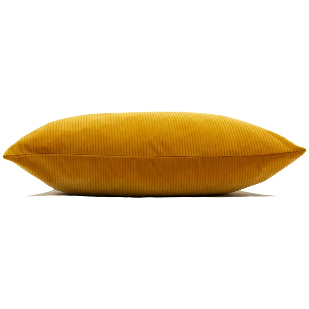 Aurora Ribbed Velvet Cushion - Yellow