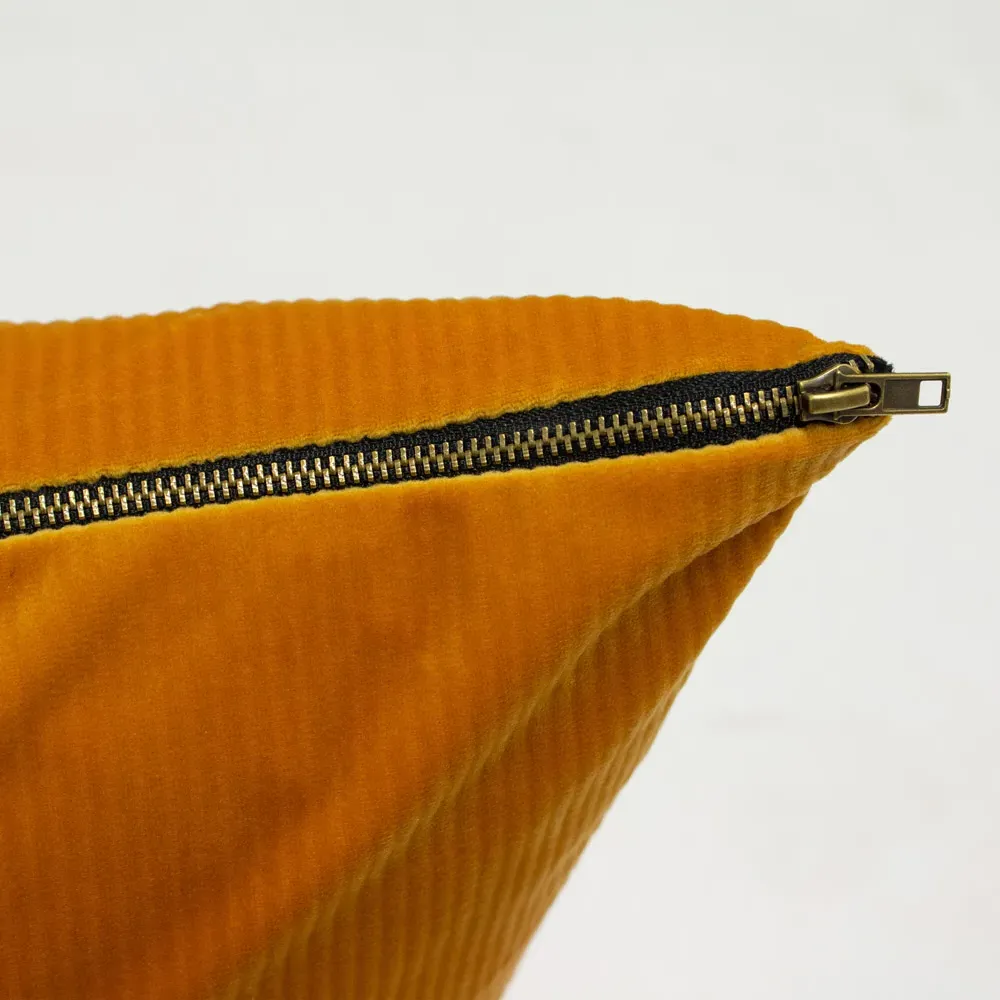 Aurora Ribbed Velvet Cushion - Yellow