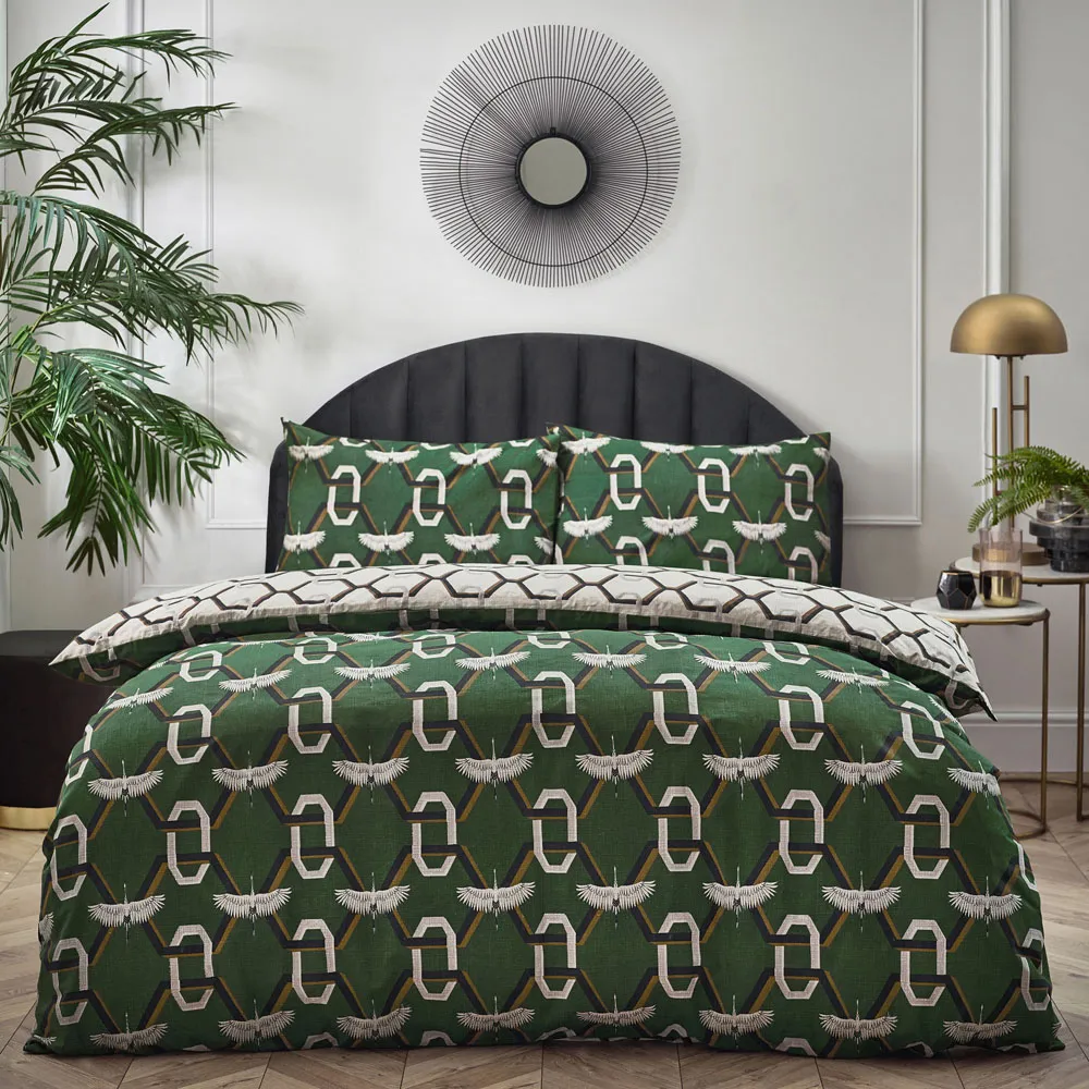 Avalon Double Duvet Set - Green, Polycotton