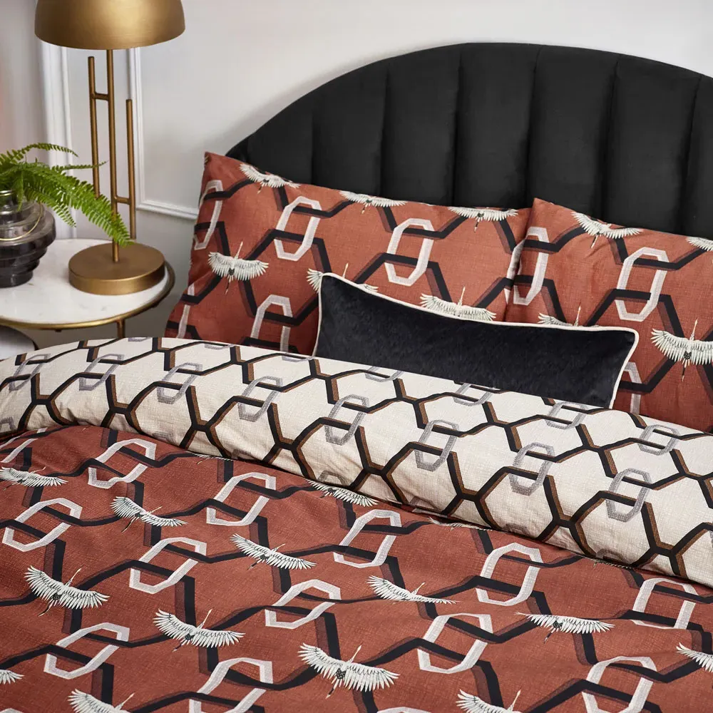 Avalon King Size Duvet Set - Brick, Polycotton