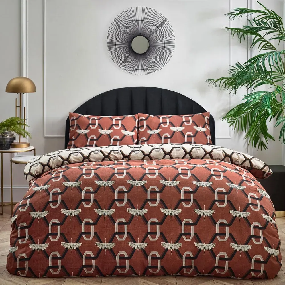 Avalon King Size Duvet Set - Brick, Polycotton