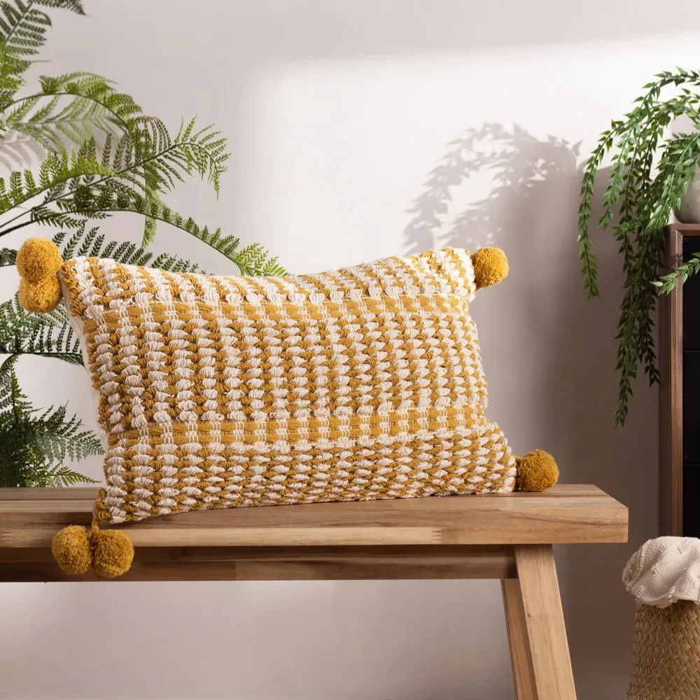 Ayaan Woven Tufted Cushion - Mustard, Cotton