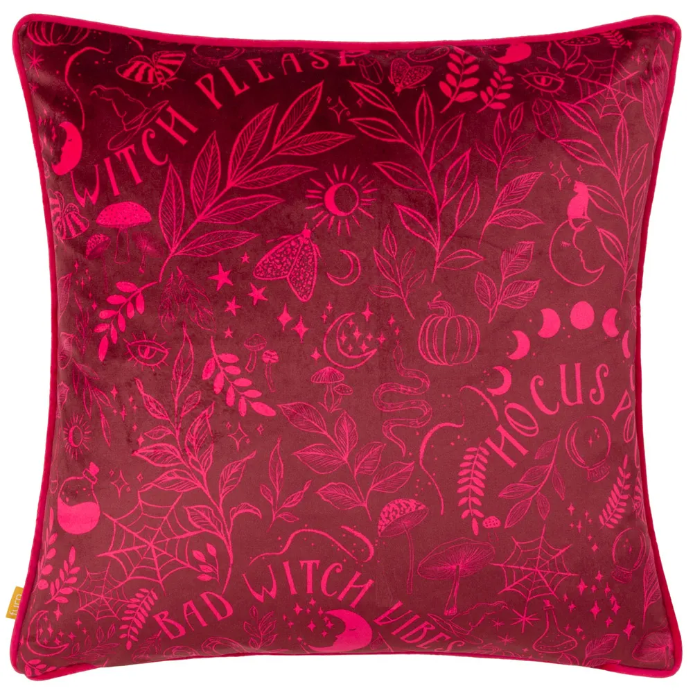 Bad Witch Vibes Pumpkin Velvet Piped Cushion - Orange, Velvet