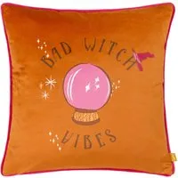 Bad Witch Vibes Pumpkin Velvet Piped Cushion - Orange, Velvet