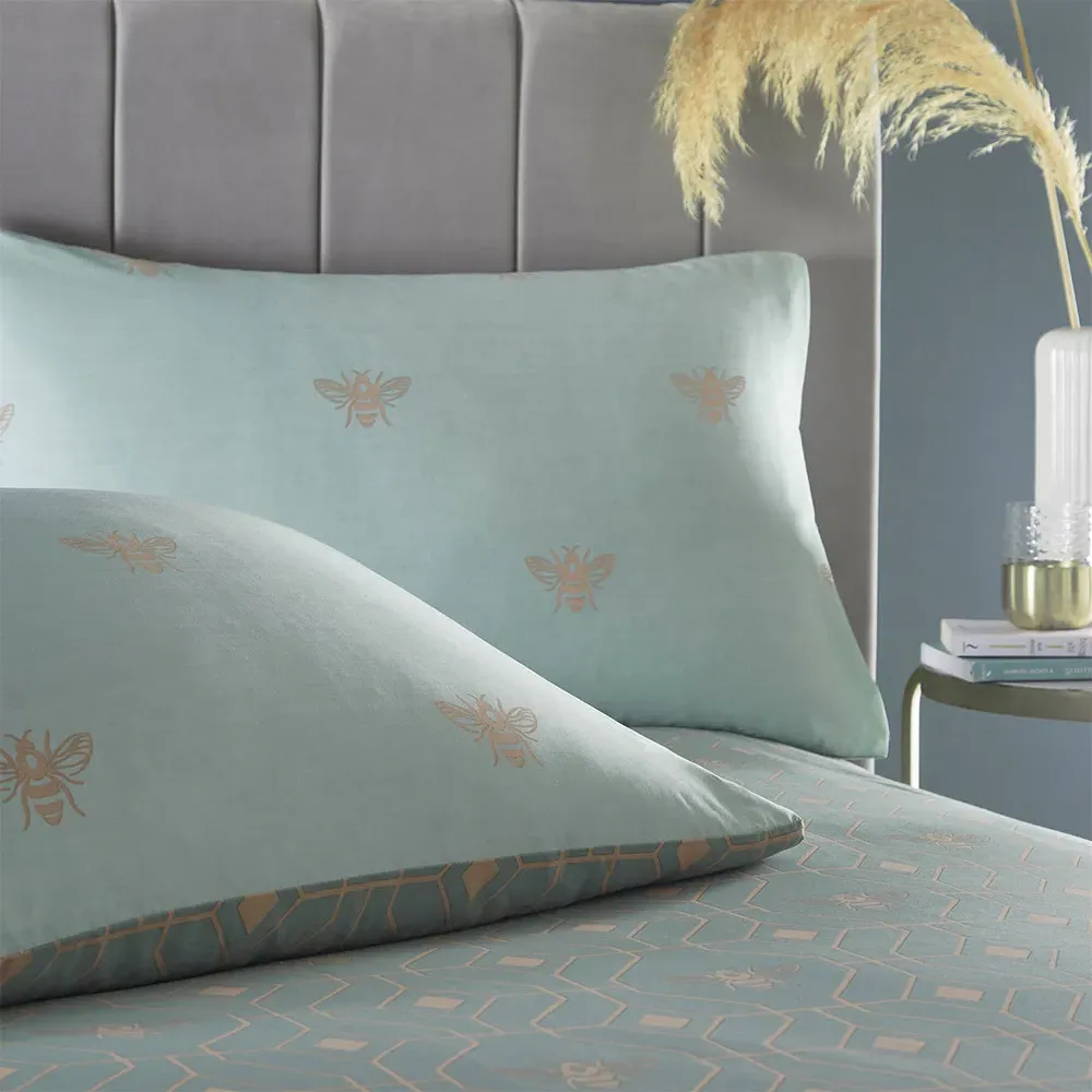 Bee Deco Double Duvet Set - Eau De Nil