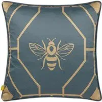 Bee Deco Geometric Cushion - Blue, Velvet