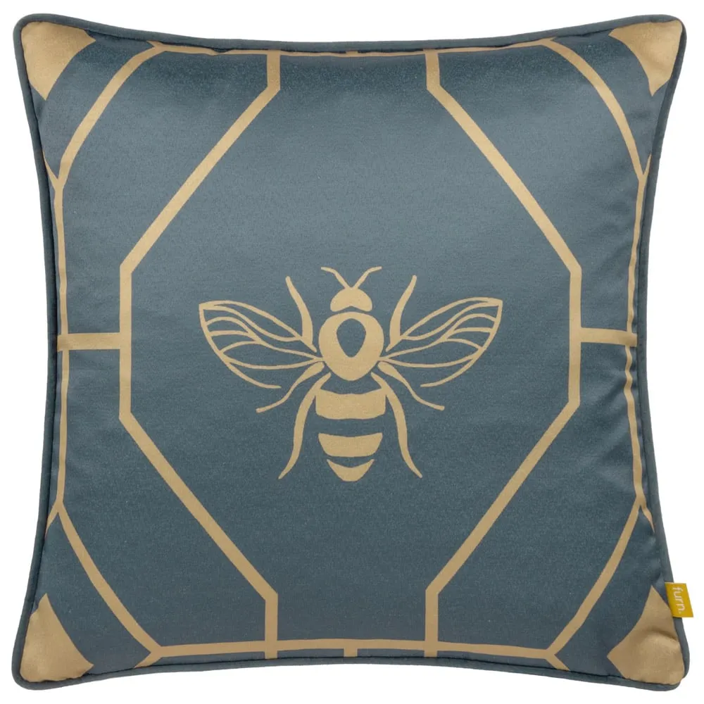 Bee Deco Geometric Cushion - Blue, Velvet