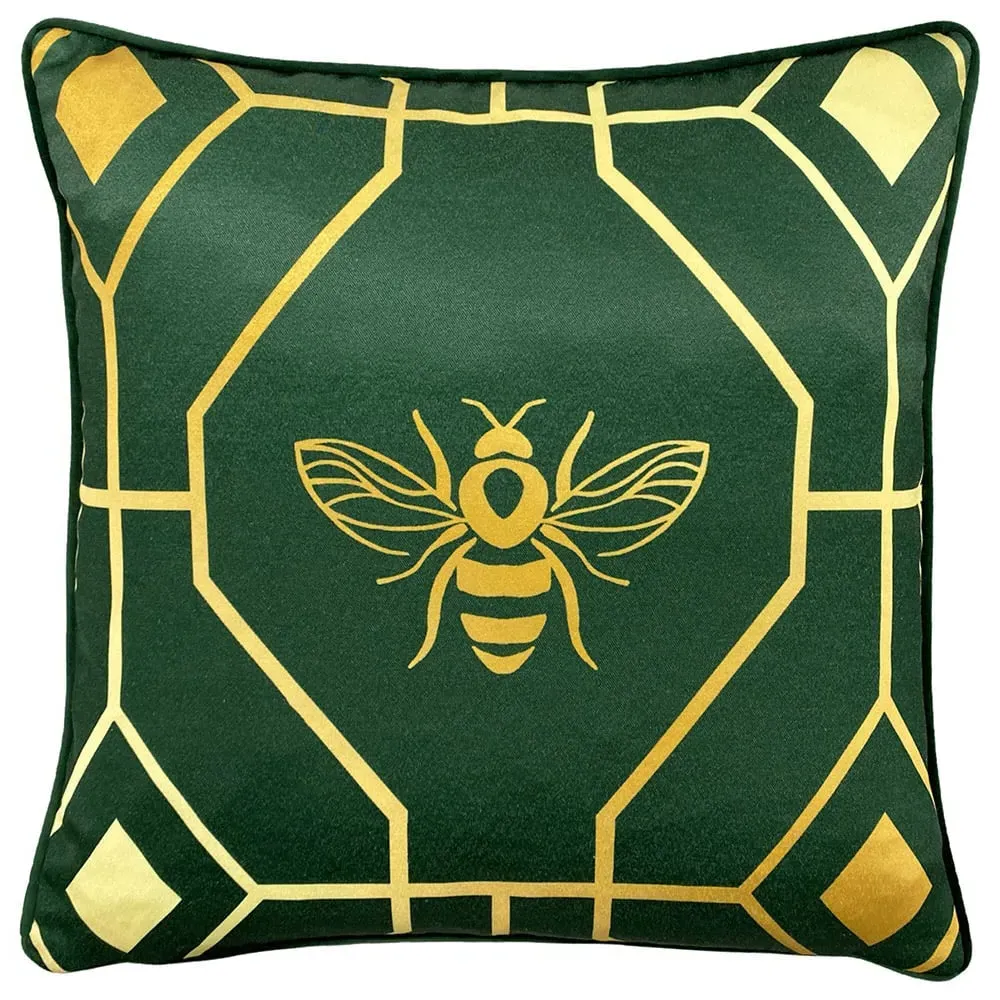 Bee Deco Geometric Cushion - Green, Velvet