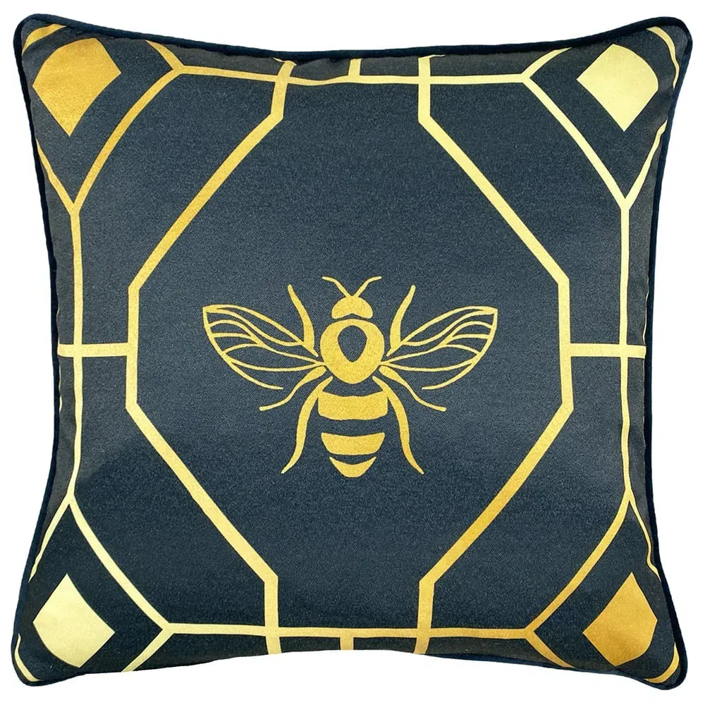 Bee Deco Geometric Cushion - Navy, Velvet