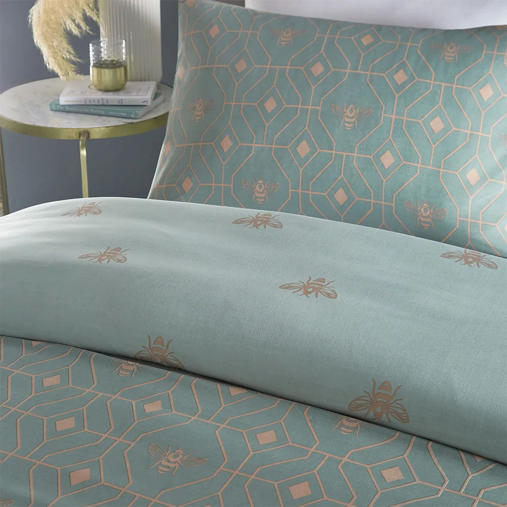 Bee Deco King Size Duvet Set - Eau De Nil