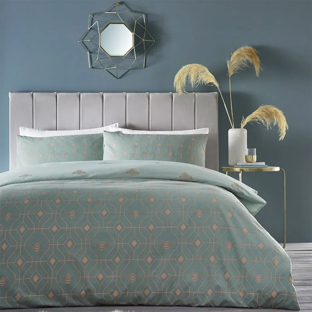 Bee Deco King Size Duvet Set - Eau De Nil
