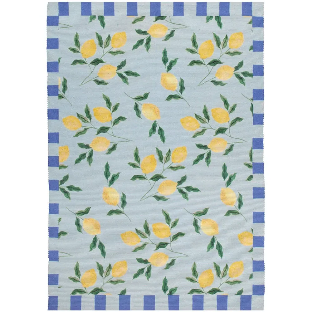 Blue Lemons Printed Indoor Outdoor Rug - Blue image