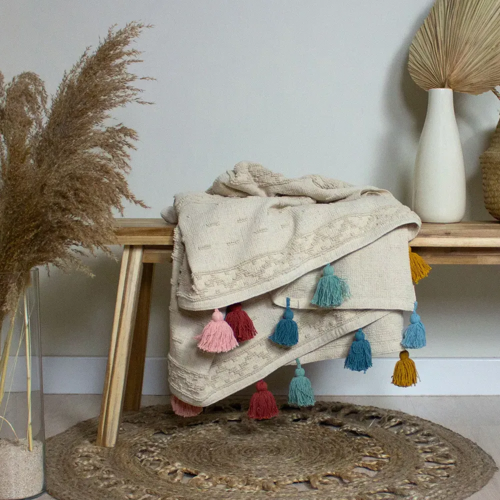 Boho Woven Tasselled Throw - Multi