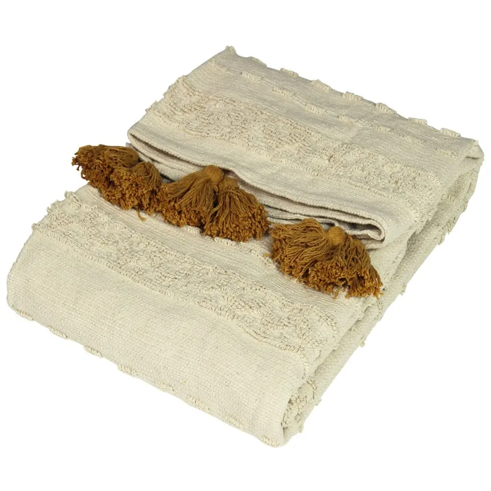 Boho Woven Tasselled Throw - Ochre