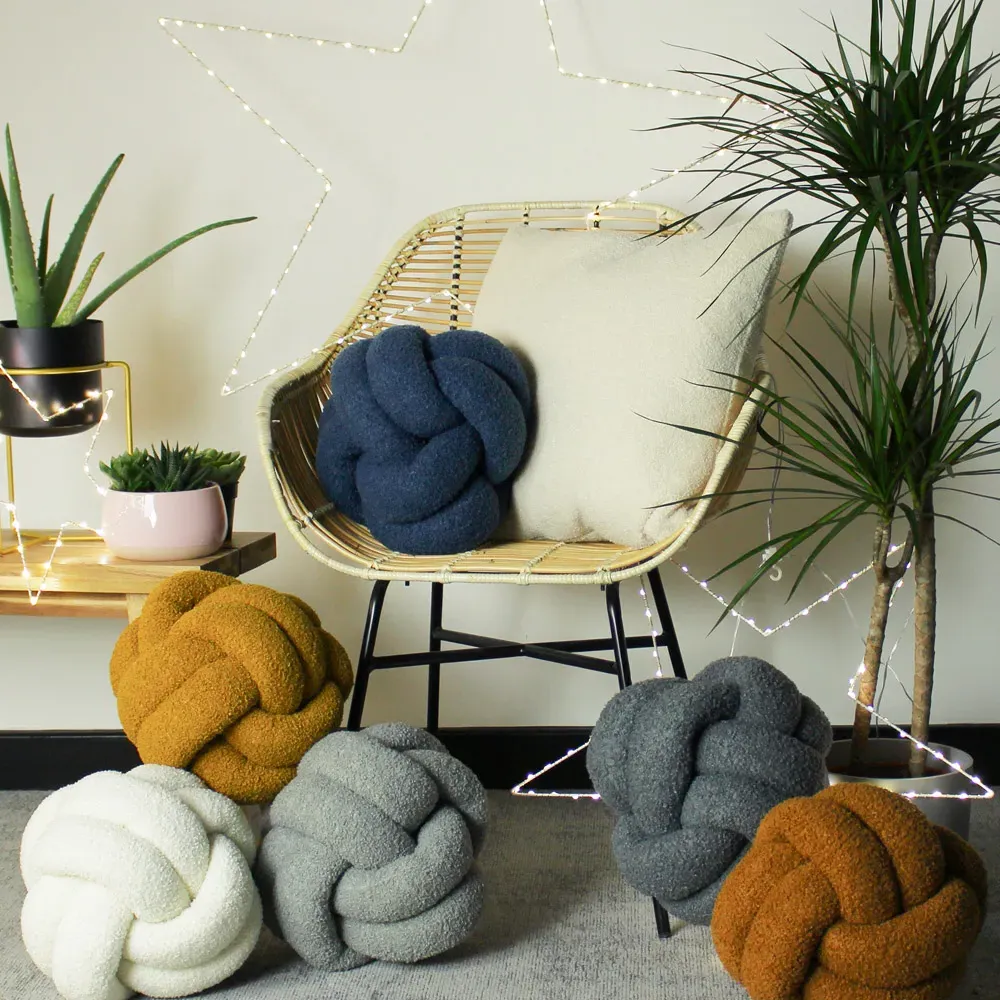 Boucle Knot Fleece Cushion - Blue