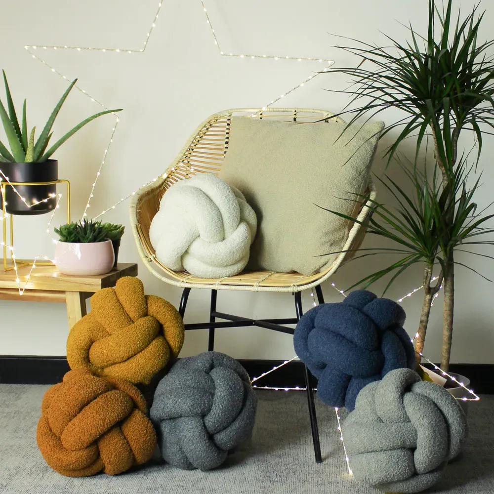 Boucle Knot Fleece Cushion - Cream