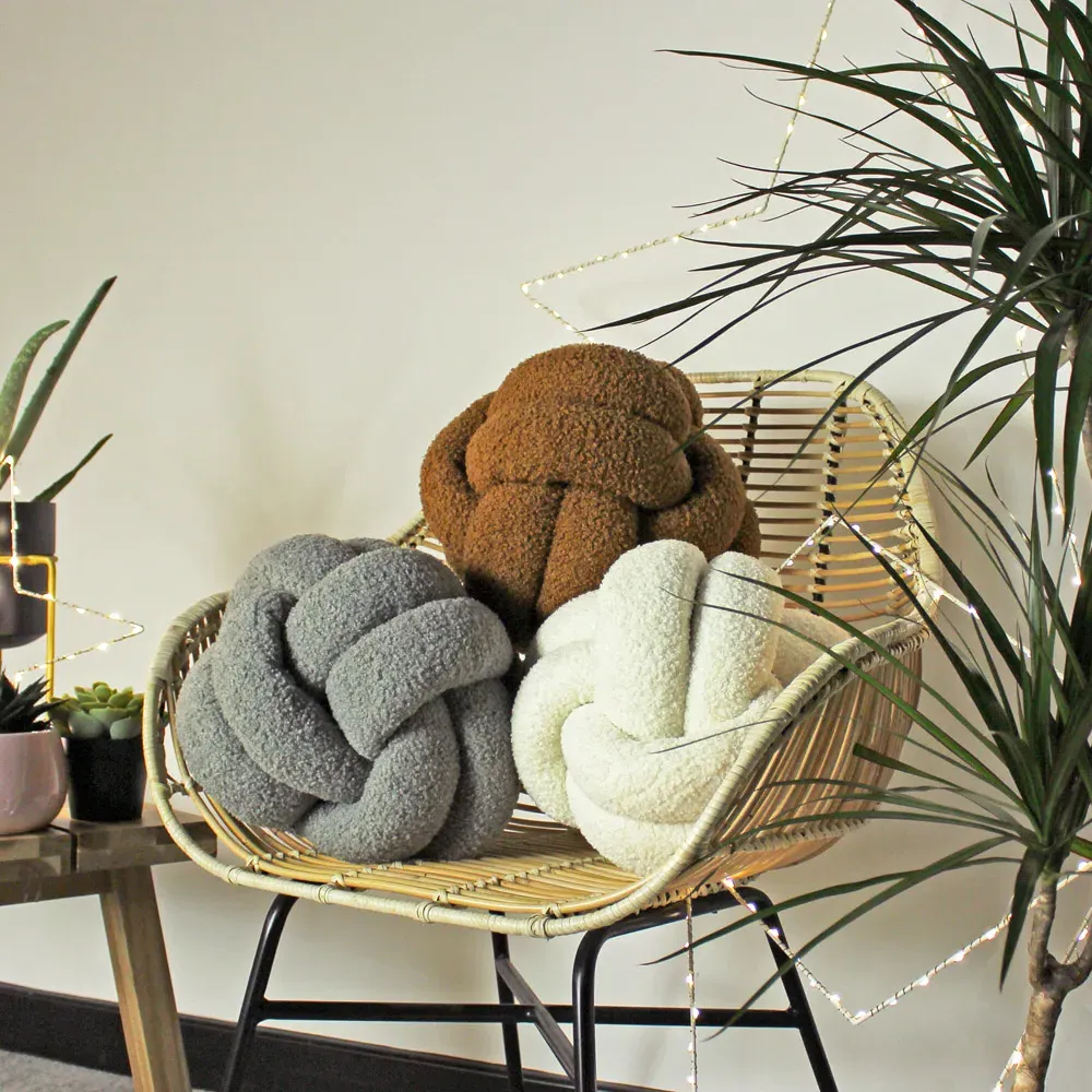 Boucle Knot Fleece Cushion - Cream