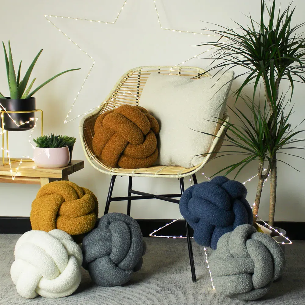 Boucle Knot Fleece Cushion - Orange